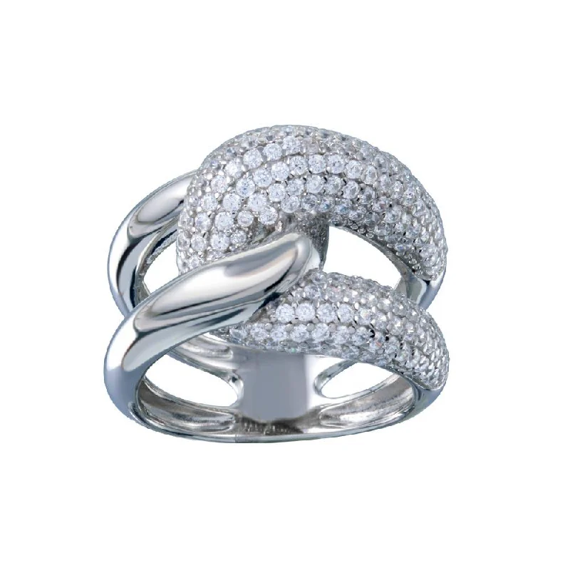 ladies ring trendy star detail-Rhodium Plated 925 Sterling Silver Clear Micro Pave CZ Knot Ring - STR01119