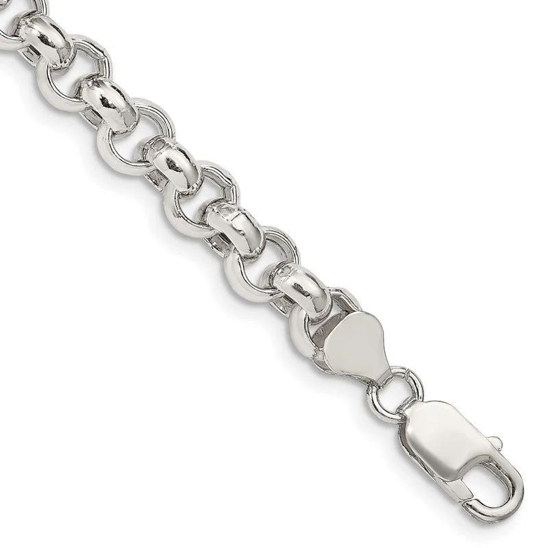 Ladies bracelets etched details -Sterling Silver 7.75mm Semi-solid Rolo Chain Bracelet