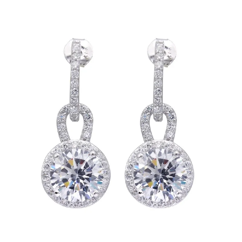 ladies-silver-chandelier-earrings-Silver 925 Rhodium Plated Two Piece Round Pave CZ Dangling Stud Earrings - BGE00339