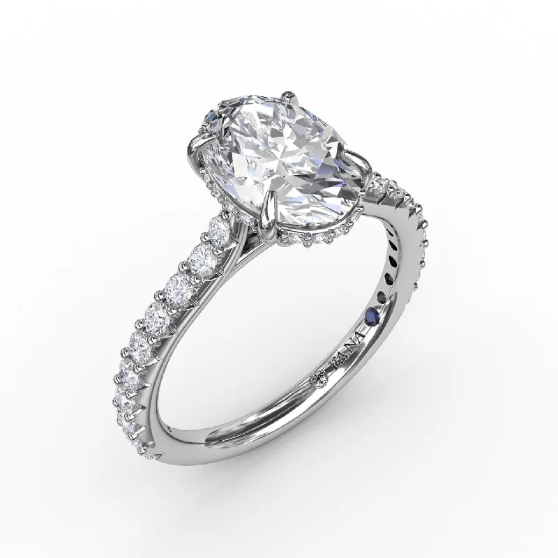 engagement-vintage-diamond-ring-Classic Oval Diamond Solitaire Engagement Ring With Hidden Pavé Halo