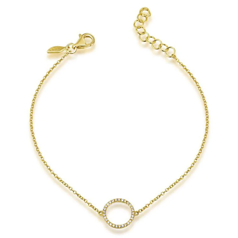 Ladies bracelets with mermaid charms -14K Gold Circular Pendant Chain Bracelet with Diamonds