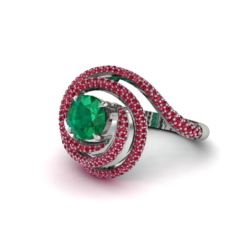 engagement-platinum-modern-ring-Emerald Double Halo Swirling Engagement Ring - Serena No. 51