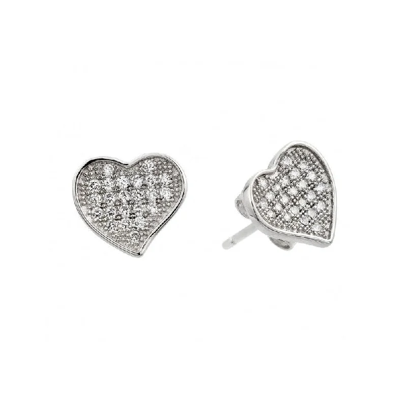 ladies-minimalist-pearl-earrings-Silver 925 Rhodium Plated Heart CZ Inlay Stud Earrings - BGE00266