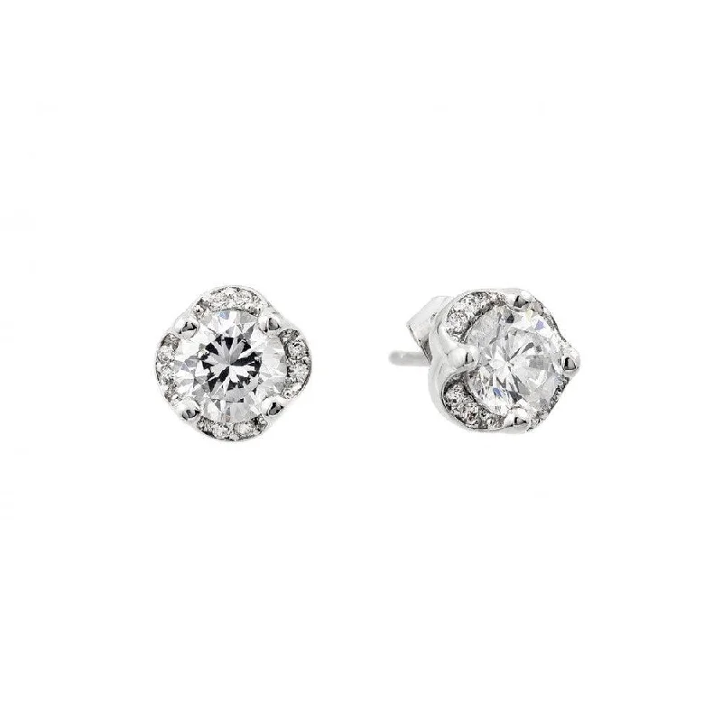 ladies-artisan-earrings-Silver 925 Rhodium Plated Round Clear CZ Stud Earrings - BGE00415