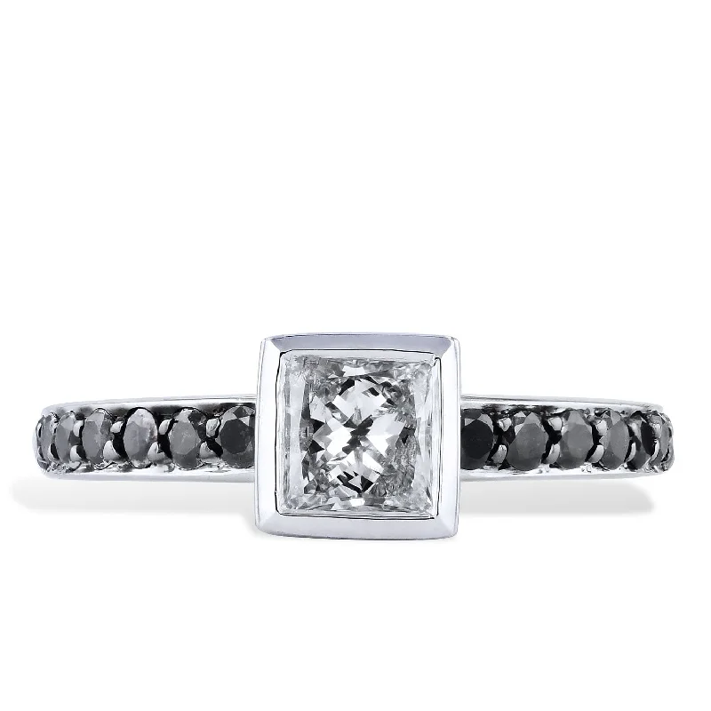 engagement-custom-ring-0.58 Carat Princess Cut Diamond With Black Diamond Pave Engagement Ring