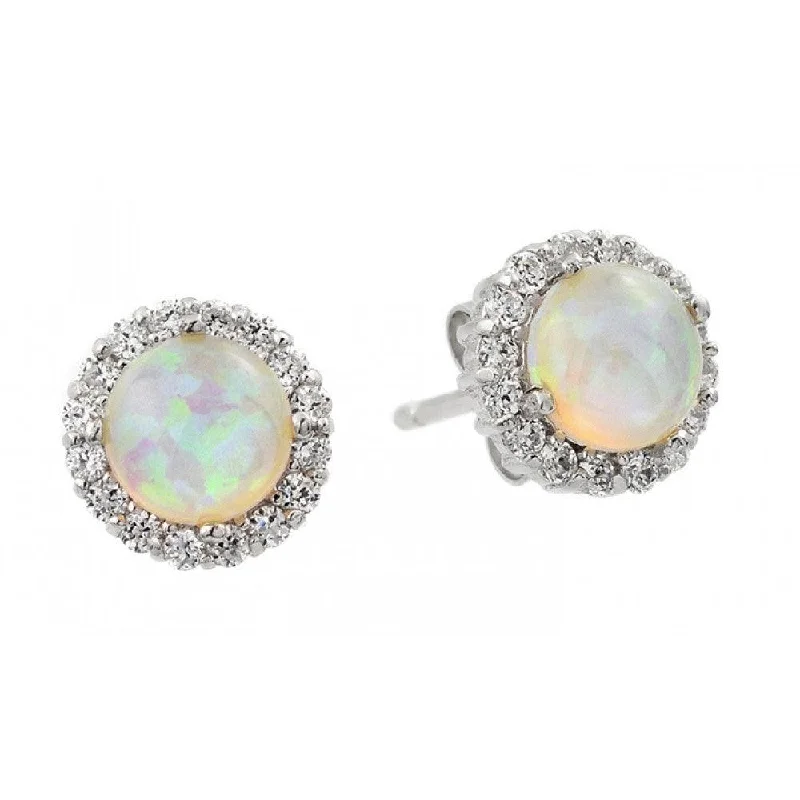 ladies-delicate-diamond-earrings-Silver 925 Rhodium Plated Round Opal CZ Stud Earrings - STE00963