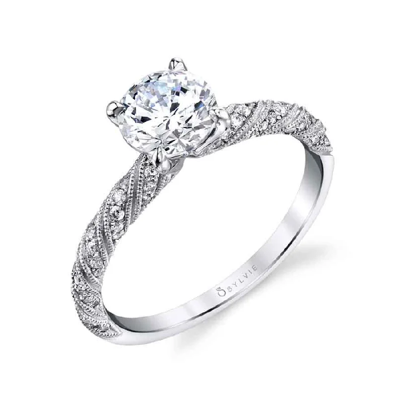 engagement-marquise-cut-diamond-ring-Sylvie Collection 14K White Gold Round Engagement Ring Setting