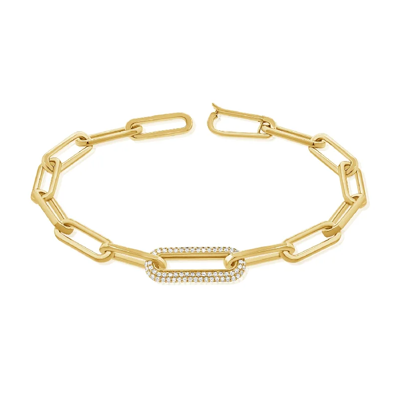 Ladies bracelets for mavericks -Diamond Paperclip Link Bracelet in 14K Gold