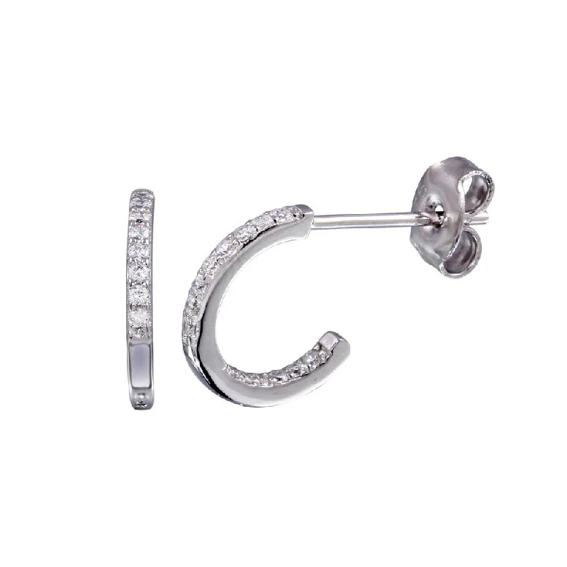 ladies-delicate-silver-earrings-Rhodium Plated 925 Sterling Silver Semi Hoop Inside Out CZ Earring - STE01232