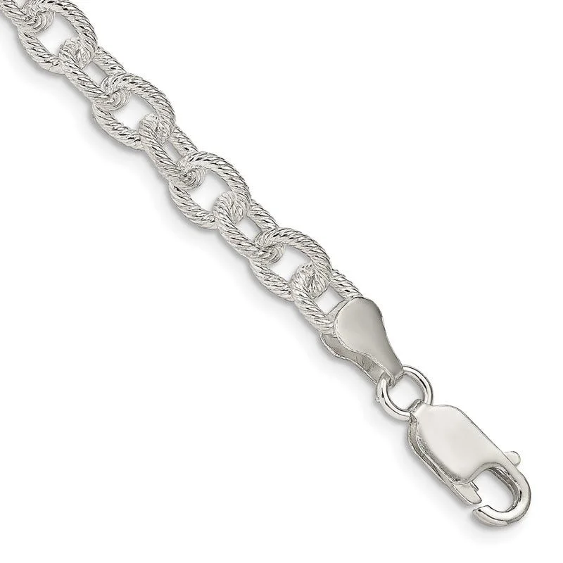 Ladies bracelets with initials -Sterling Silver 6.25mm Fancy Patterned Rolo Chain Bracelet