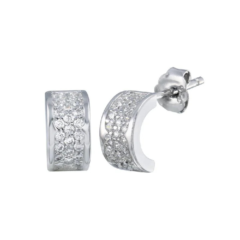 ladies-heart-stud-earrings-Rhodium Plated 925 Sterling Silver Semi Hoop CZ huggie hoop Earring - STE01238