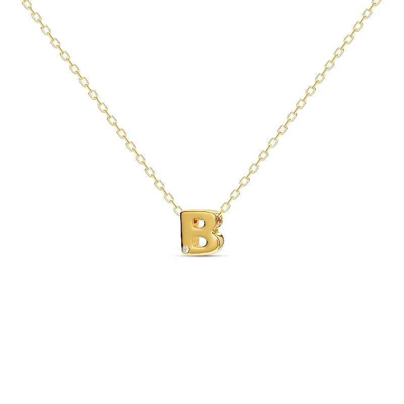 ladies-artisan-gold-necklace-Diamond Letter Necklace "B" - 18 karat gold vermeil on sterling silver, diamond 0.01 carat