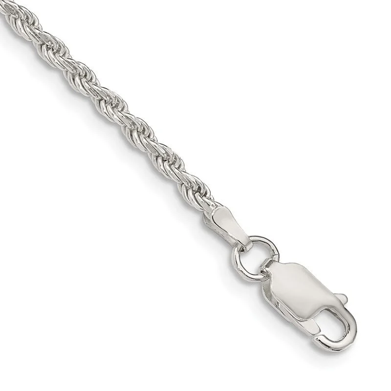 Ladies bracelets for coffee dates -Sterling Silver 2.25mm Diamond-cut Rope Chain Bracelet