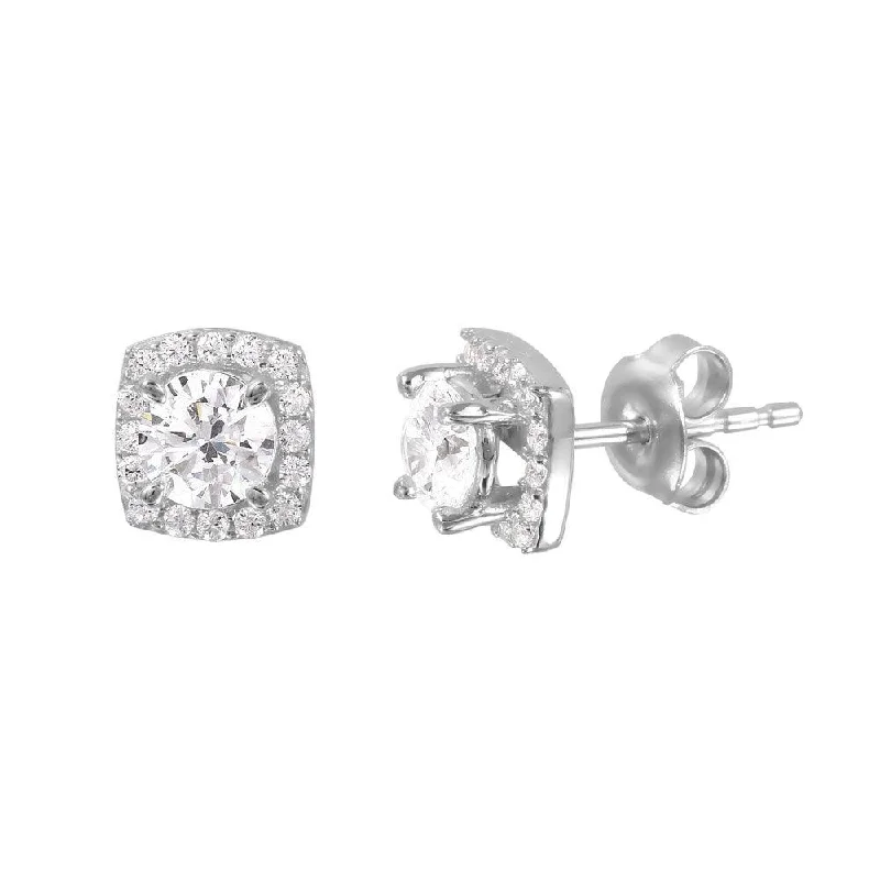 ladies-unique-rose-gold-earrings-Silver 925 Rhodium Plated CZ Four-Prong Stud Earrings - GME00009