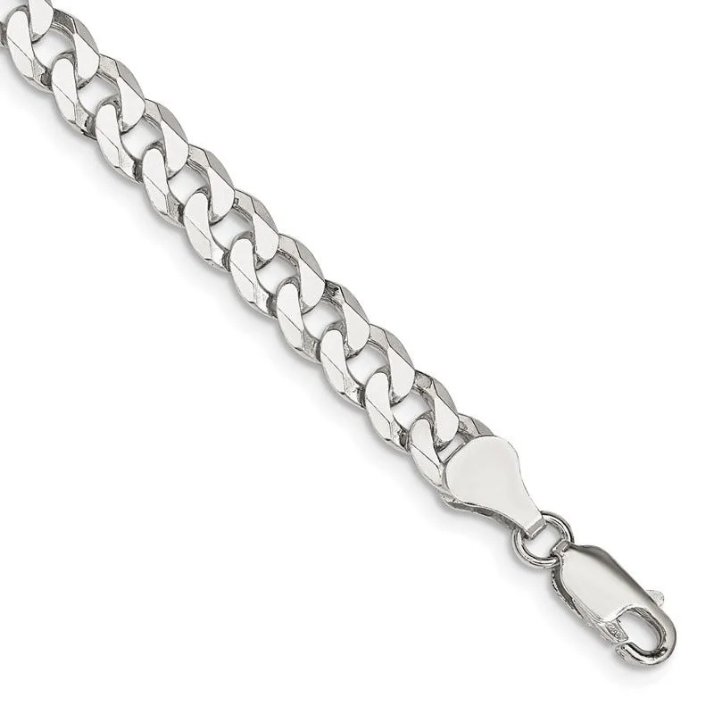 Ladies bracelets with dolphin charms -Sterling Silver 6mm Beveled Curb Chain Bracelet