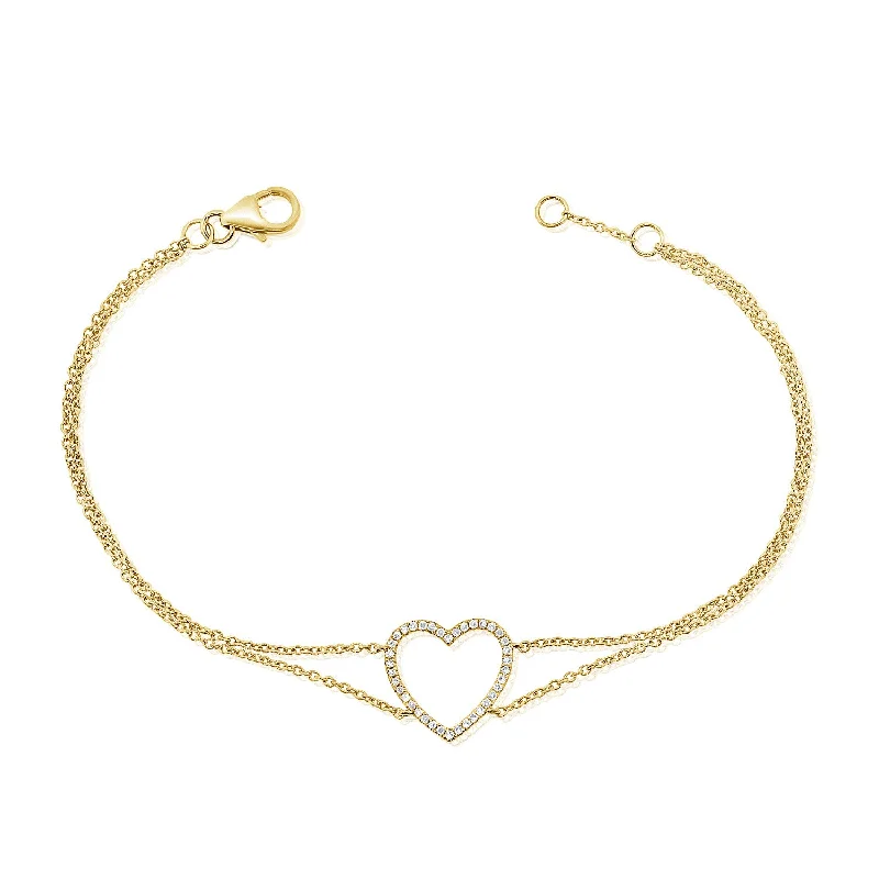 Ladies bracelets with hematite -Diamond Heart Chain Bracelet made in 14K Gold