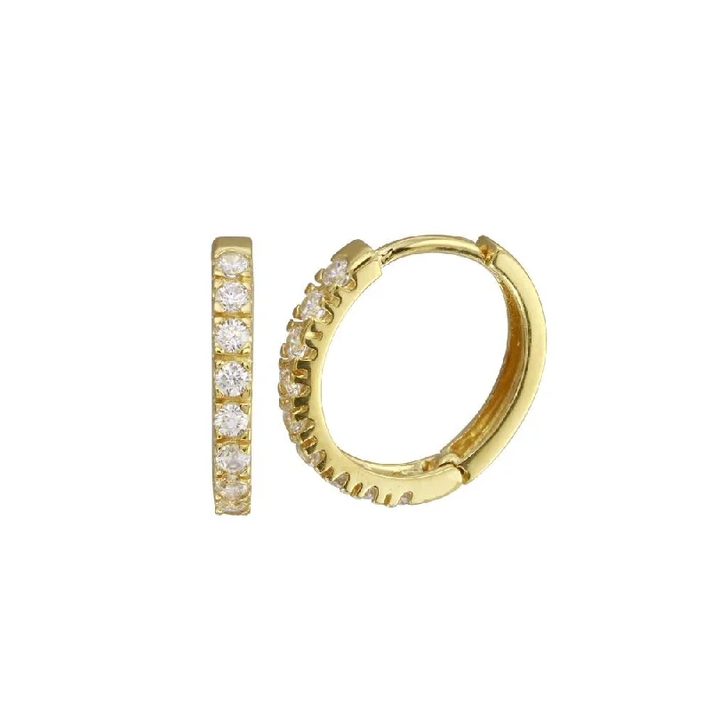 ladies-modern-dangle-earrings-Gold Plated 925 Sterling Silver Round CZ Hoop Earring 15mm - GME00032GP