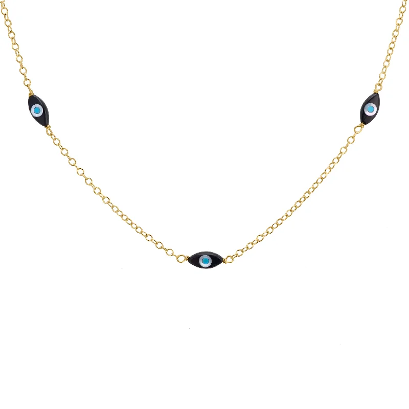 ladies-rose-gold-pearl-necklace-Dainty Evil Eyes Necklace