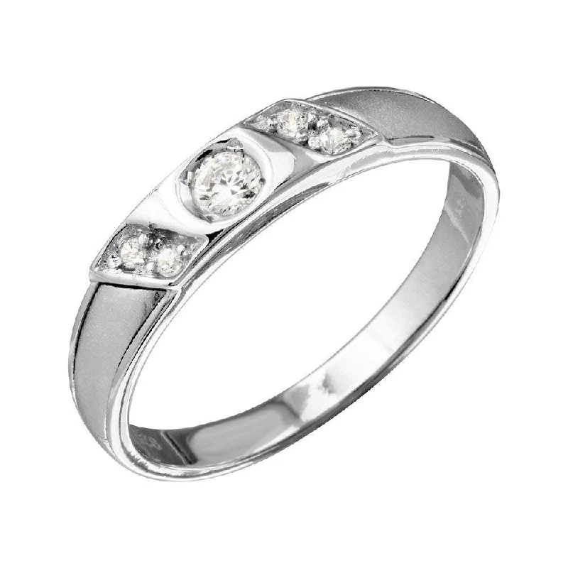 ladies ring trendy star detail-Rhodium Plated 925 Sterling Silver Slash CZ Trios Bridal CZ Ring - GMR00193