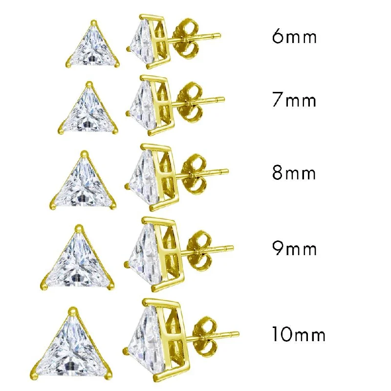 ladies-affordable-earrings-Gold Plated 925 Sterling Silver CZ Triangle Shape Stud Earring - STE01170