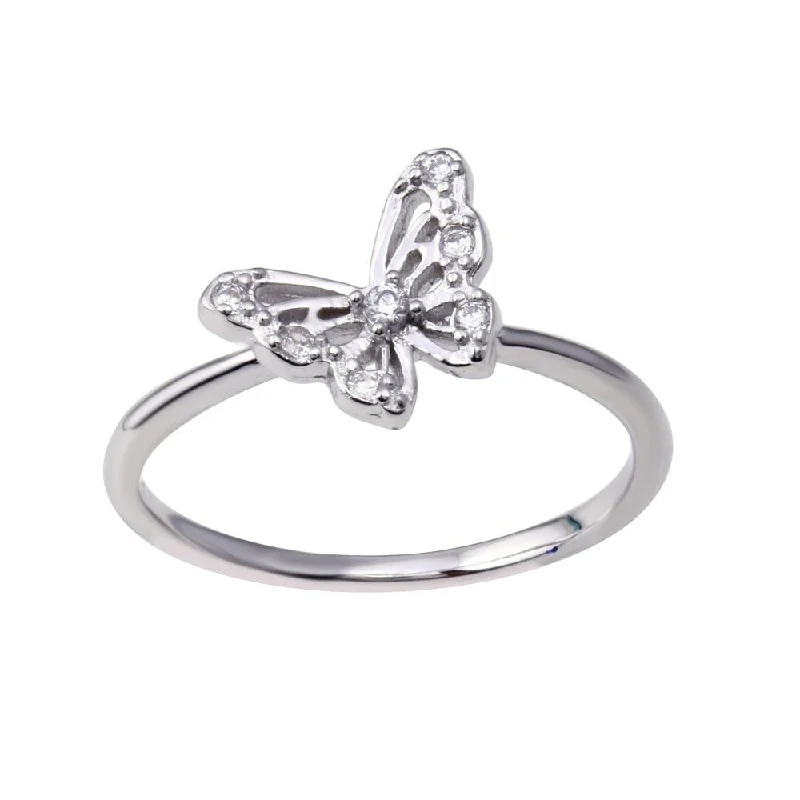 ladies ring winter snowflake-Rhodium Plated 925 Sterling Silver Butterfly Clear CZ Ring - BGR01348