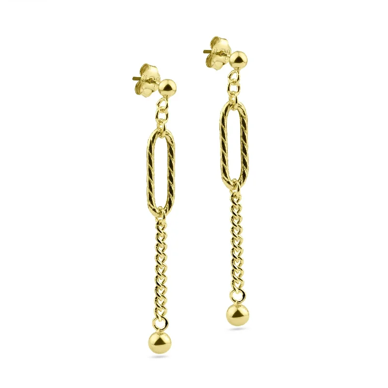 ladies-beaded-bohemian-earrings-Gold Plated 925 Sterling Silver Dangling Ball Textured Paperclip  Earring - ITE00091-GP