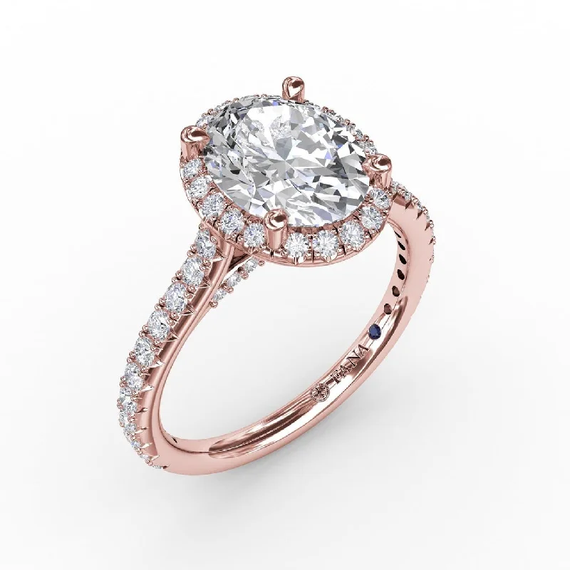 engagement-oval-rose-gold-ring-Oval Diamond Halo Engagement Ring With Diamond Band