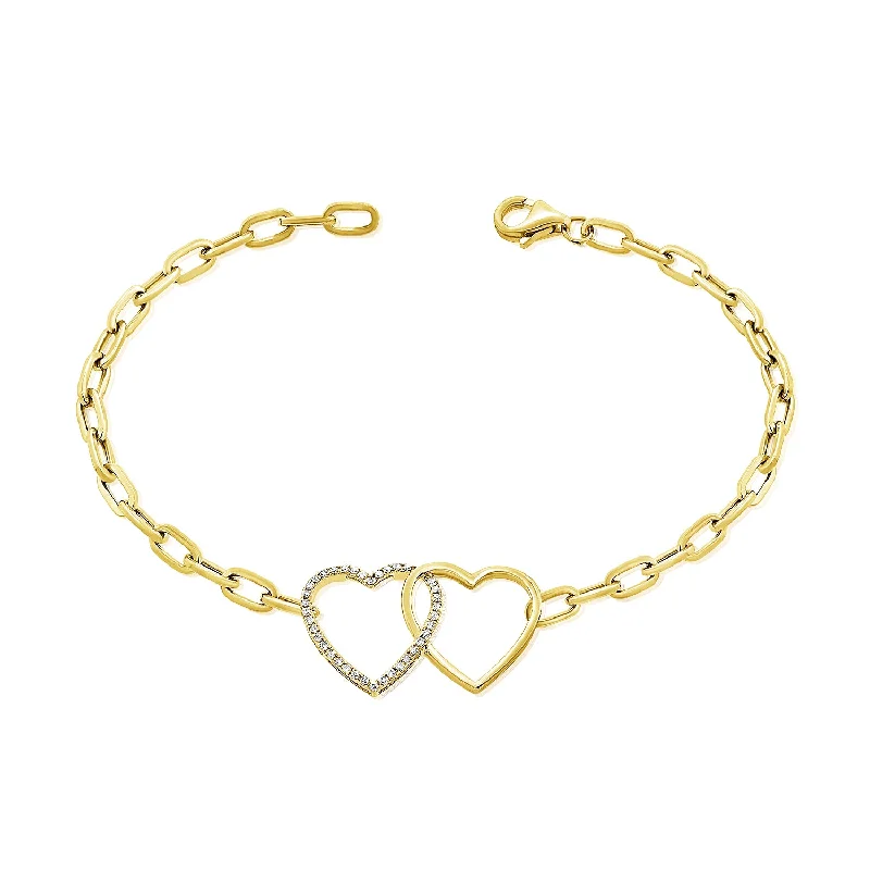 Ladies bracelets for staycations -14K Gold Intertwined Hearts Diamond Bracelet