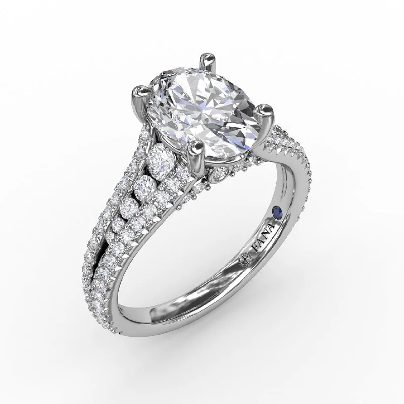 engagement-princess-cut-diamond-ring-Oval Diamond Solitaire Engagement Ring With Triple-Row Tapered Diamond Band