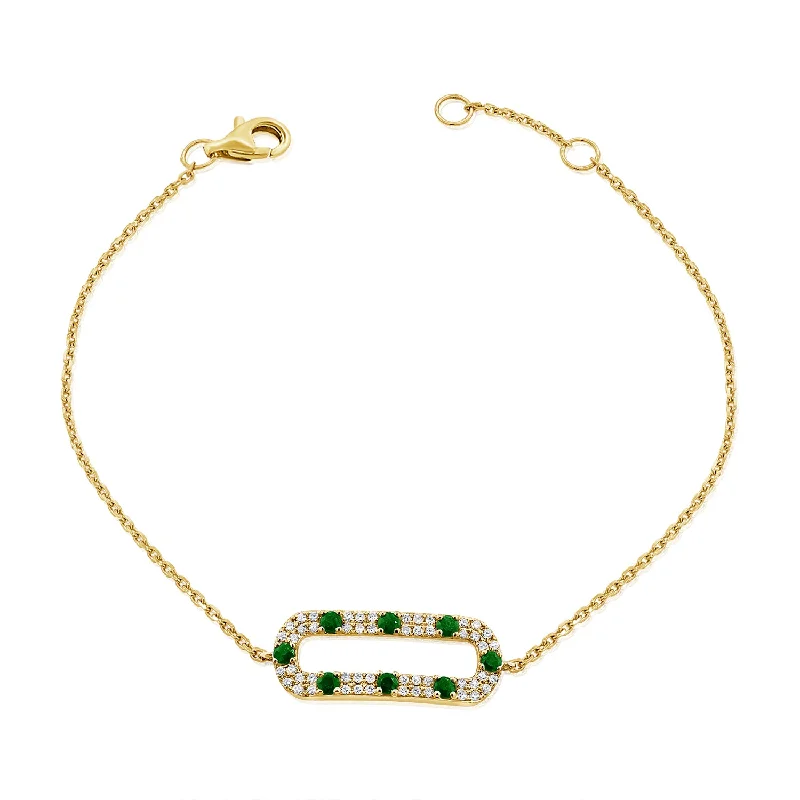 Ladies bracelets for trade shows -Unique Emerald & Diamond Chain Bracelet