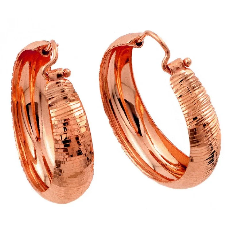 ladies-drop-rose-gold-earrings-Silver 925 Rose Gold Plated Hoop Earrings - ITE00078RGP