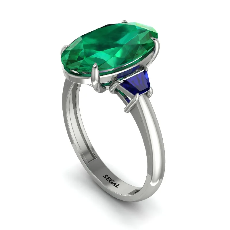 engagement-unique-platinum-ring-Oval-Cut Emerald Three Stone Engagement Ring - Amari No. 66