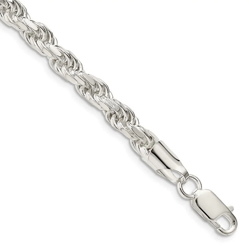 Ladies bracelets satin finish -Sterling Silver 5.75mm Diamond-cut Rope Chain Bracelet