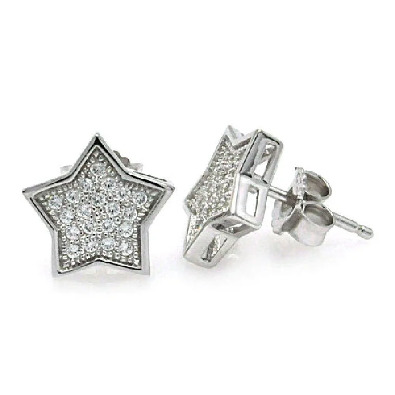 ladies-delicate-rose-gold-earrings-Silver 925 Rhodium Plated Micro Pave Clear Star CZ Stud Earrings - ACE00037