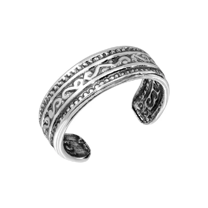 ladies ring celestial starburst-Silver 925 Wave Pattern Adjustable Toe Ring - TR179-A