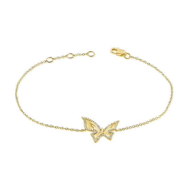 Ladies bracelets for dreamers -Gold & Diamond Butterfly Fashion Bracelet