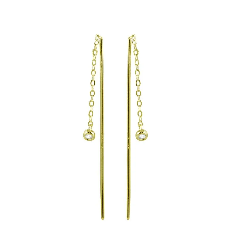 ladies-dangle-gold-earrings-Gold Plated 925 Sterling Silver CZ Chain Dangling Earrings - STE01220GP