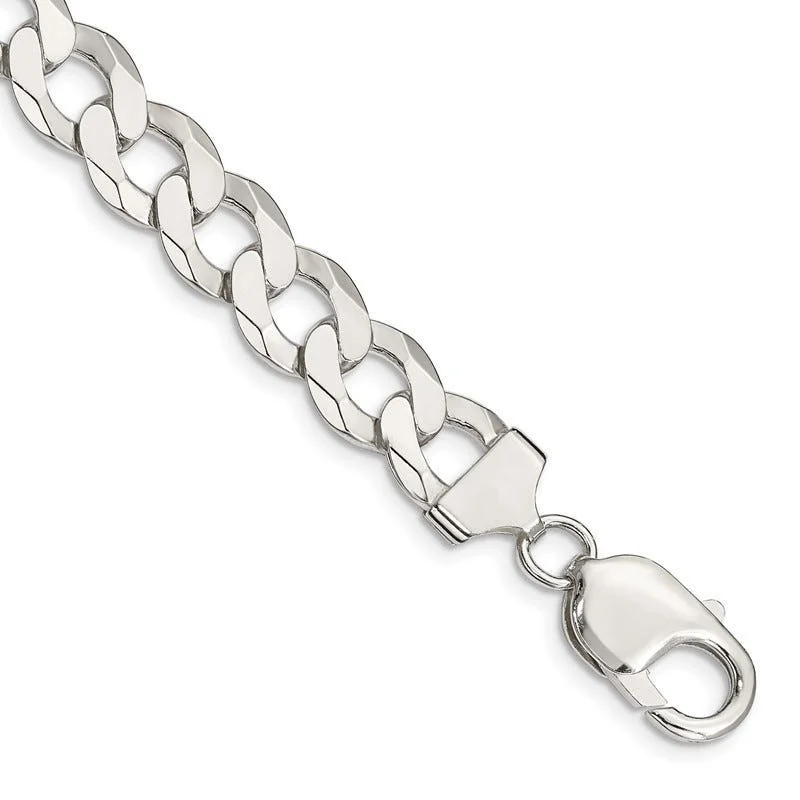 Ladies bracelets bold bangles -Sterling Silver 9.75mm Flat Curb Chain Bracelet