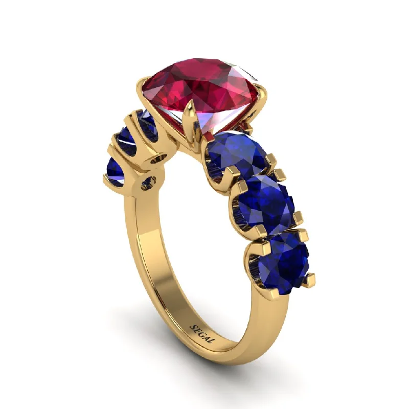 engagement-affordable-diamond-ring-Round Cut Ruby Cathedral Engagement Ring - Tatum No. 70