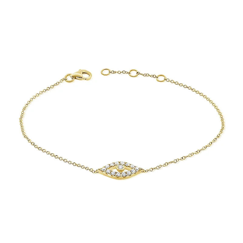 Ladies bracelets for brunches -Delicate 14K Gold Diamond Evil Eye Bracelet