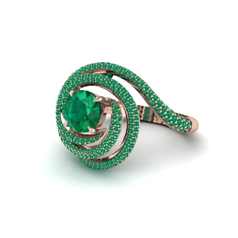 engagement-heart-rose-gold-ring-Emerald Double Halo Swirling Engagement Ring - Serena No. 20