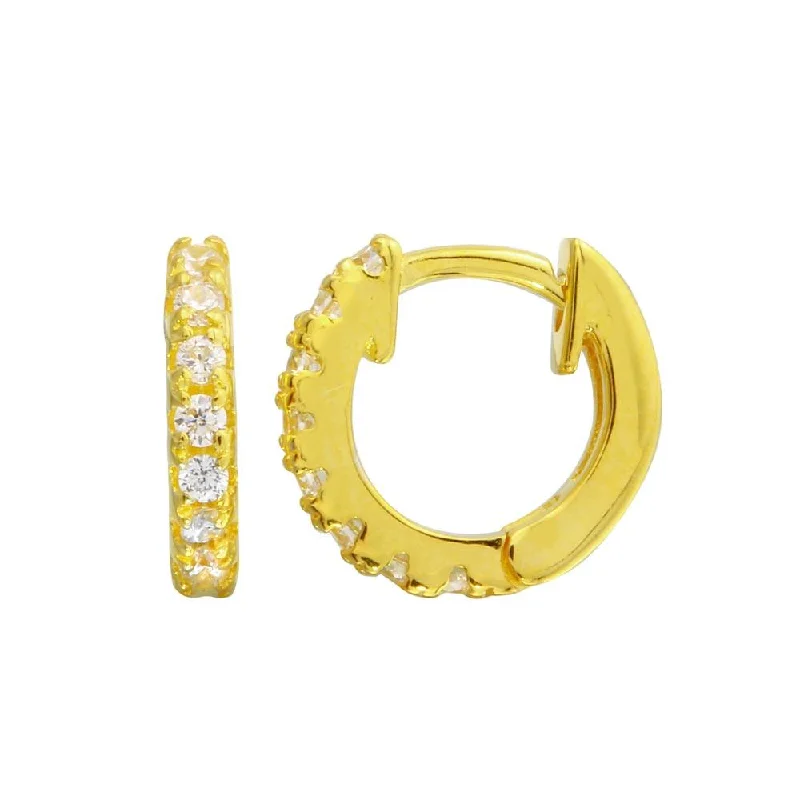 ladies-dangle-earrings-Gold Plated 925 Sterling Silver CZ huggie hoop Earrings 9.3mm - STE01218GP