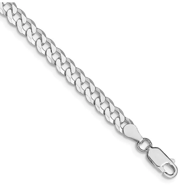 Ladies bracelets with cosmic charms -Sterling Silver Rhodium-plated 5mm Beveled Curb Chain Bracelet