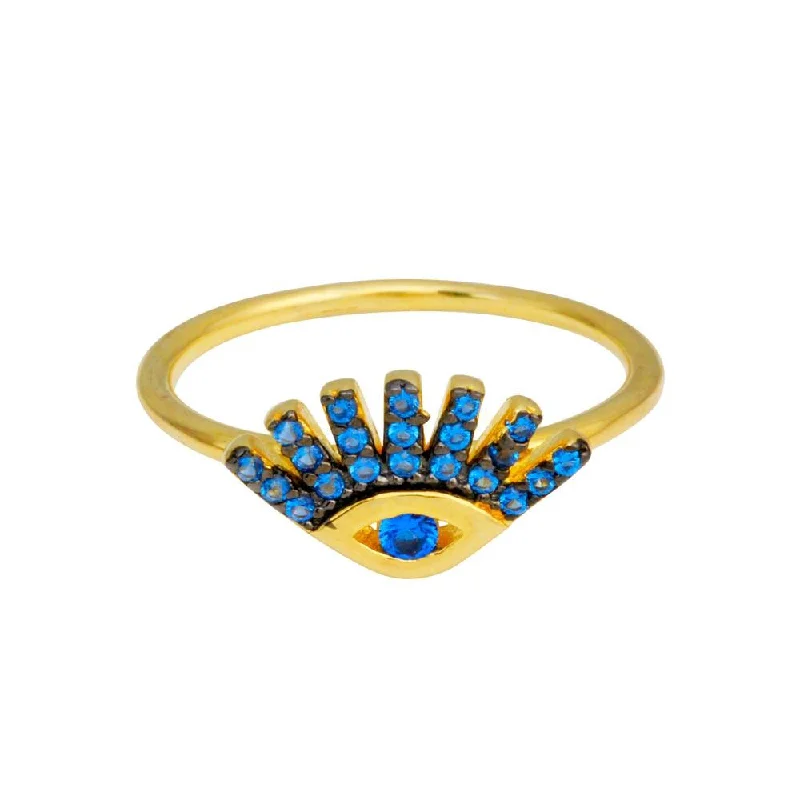 ladies ring vibrant peridot-Gold Plated 925 Sterling Silver Blue CZ Eye Ring - BGR01116