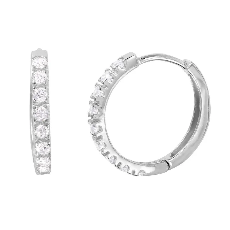 ladies-birthstone-drop-earrings-Silver 925 Rhodium Plated Round CZ huggie hoop Earrings - GME00032