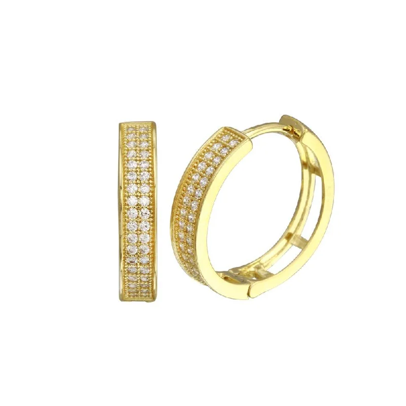 ladies-charm-pearl-earrings-Gold Plated 925 Sterling Silver Round Micro Pave CZ Hoop Earring 18mm - GME00023GP