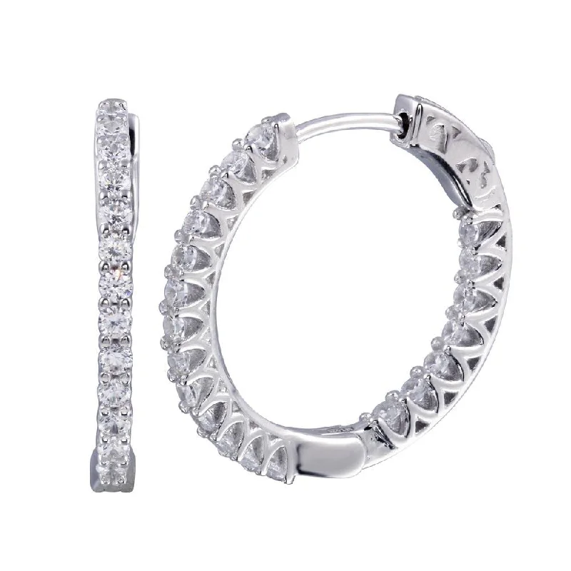 ladies-sterling-silver-earrings-Rhodium Plated 925 Sterling Silver Inside Out CZ Hoop Vault Lock Earring 25mm - STE01242