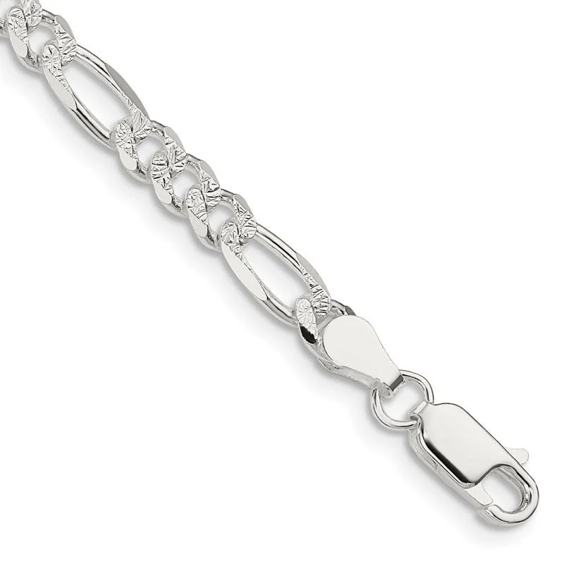 Ladies bracelets delicate bangles -Sterling Silver 4.75mm Pav‚ Flat Figaro Chain Bracelet