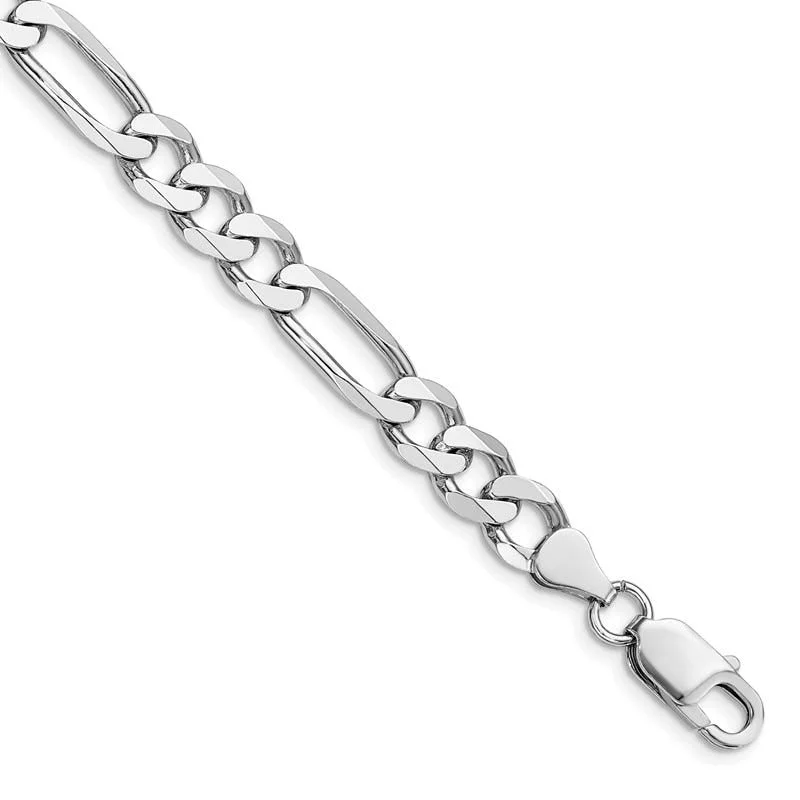 Ladies bracelets with coral -Sterling Silver Rhodium-plated 7.5mm Figaro Chain Bracelet