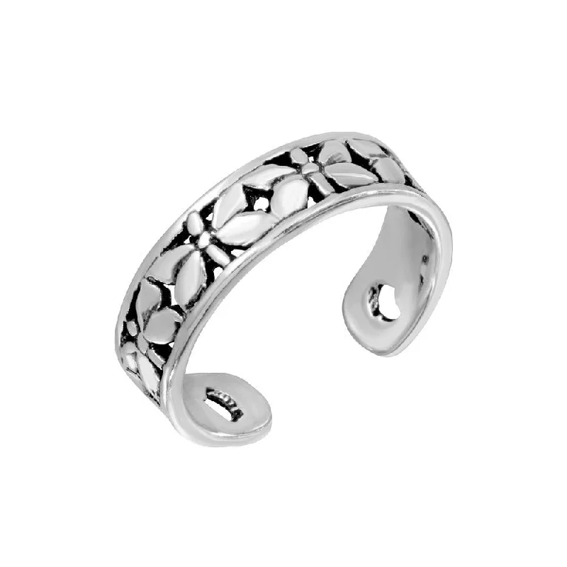 ladies ring name zirconia-Silver 925 Butterfly Adjustable Toe Ring - TR195-A